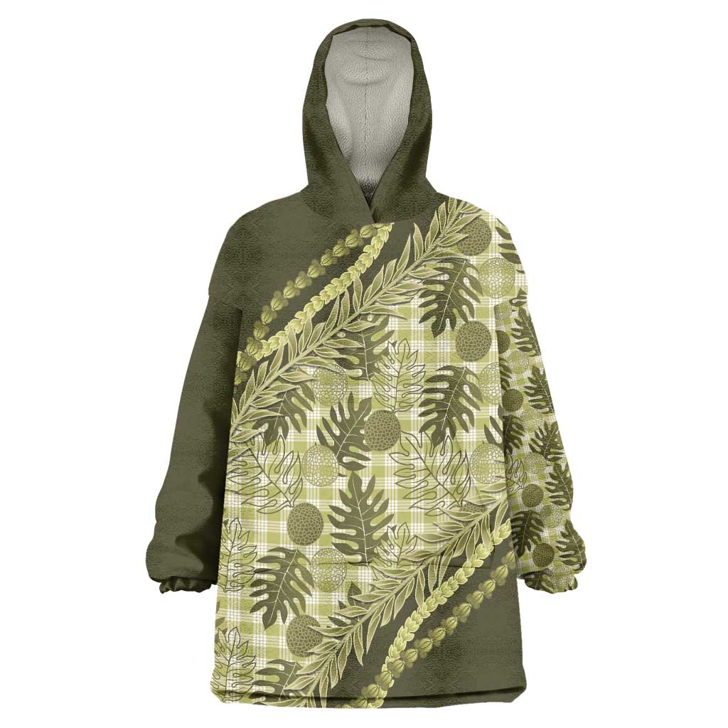 Hawaii Breadfruit Palaka Wearable Blanket Hoodie Omaomao Maile Lei - Polynesian Pride