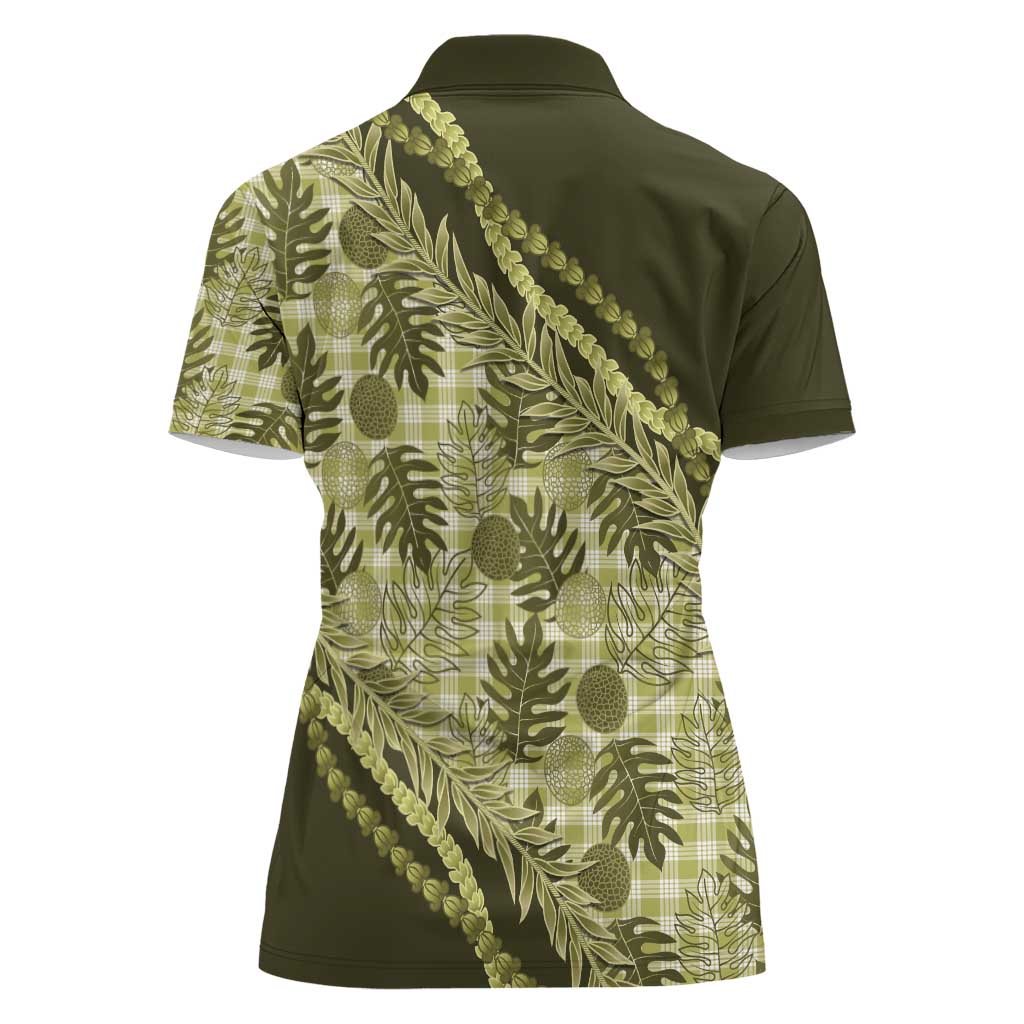 Hawaii Breadfruit Palaka Women Polo Shirt Omaomao Maile Lei - Polynesian Pride
