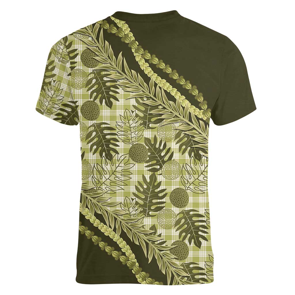 Hawaii Breadfruit Palaka Women V-Neck T-Shirt Omaomao Maile Lei LT9 - Polynesian Pride