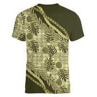 Hawaii Breadfruit Palaka Women V-Neck T-Shirt Omaomao Maile Lei LT9 - Polynesian Pride