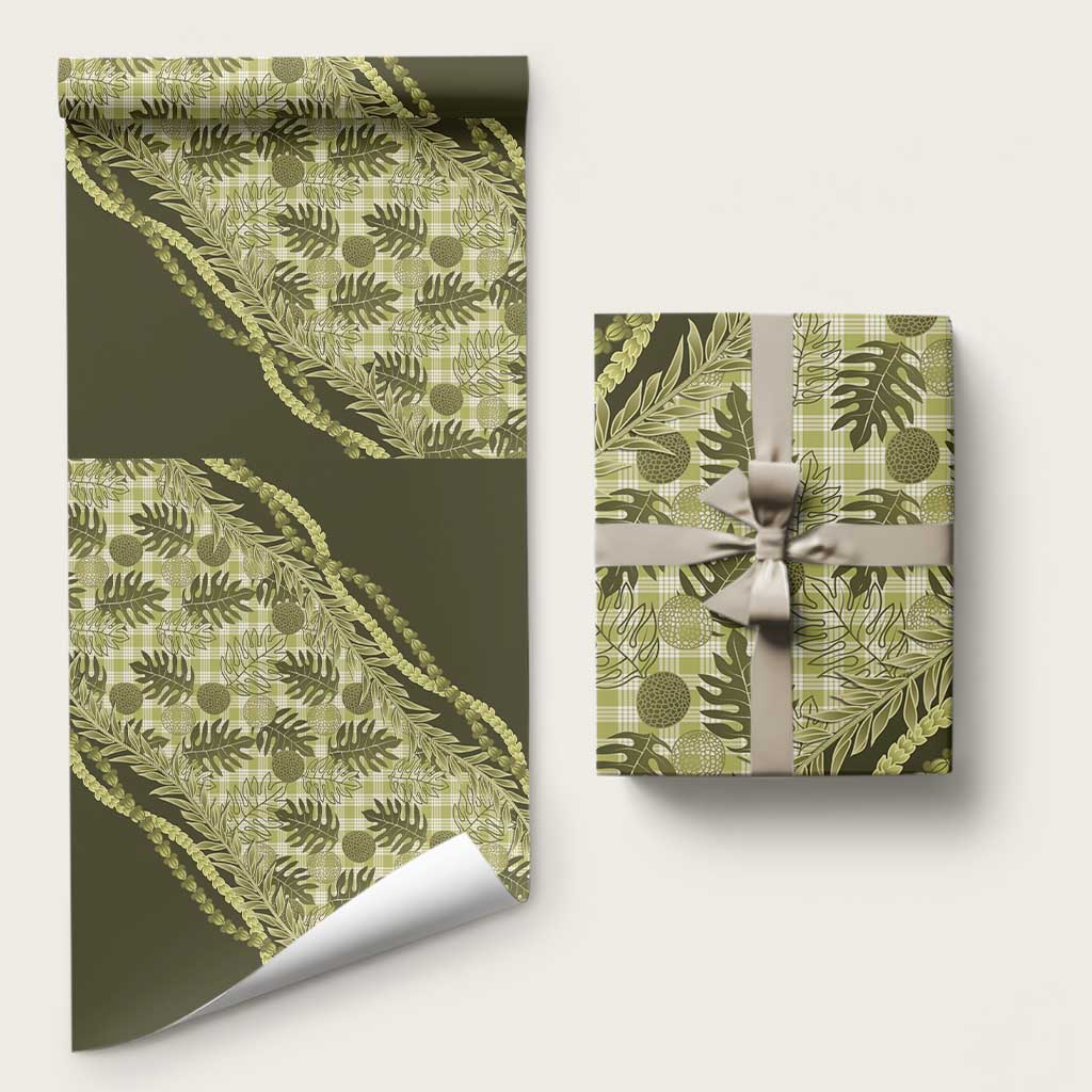 Hawaii Breadfruit Palaka Wrapping Paper Omaomao Maile Lei LT9 58" × 23" Green - Polynesian Pride