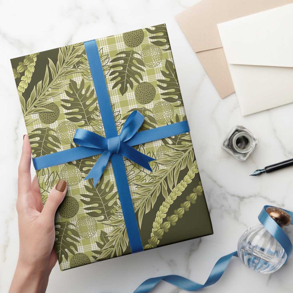 Hawaii Breadfruit Palaka Wrapping Paper Omaomao Maile Lei LT9 - Polynesian Pride