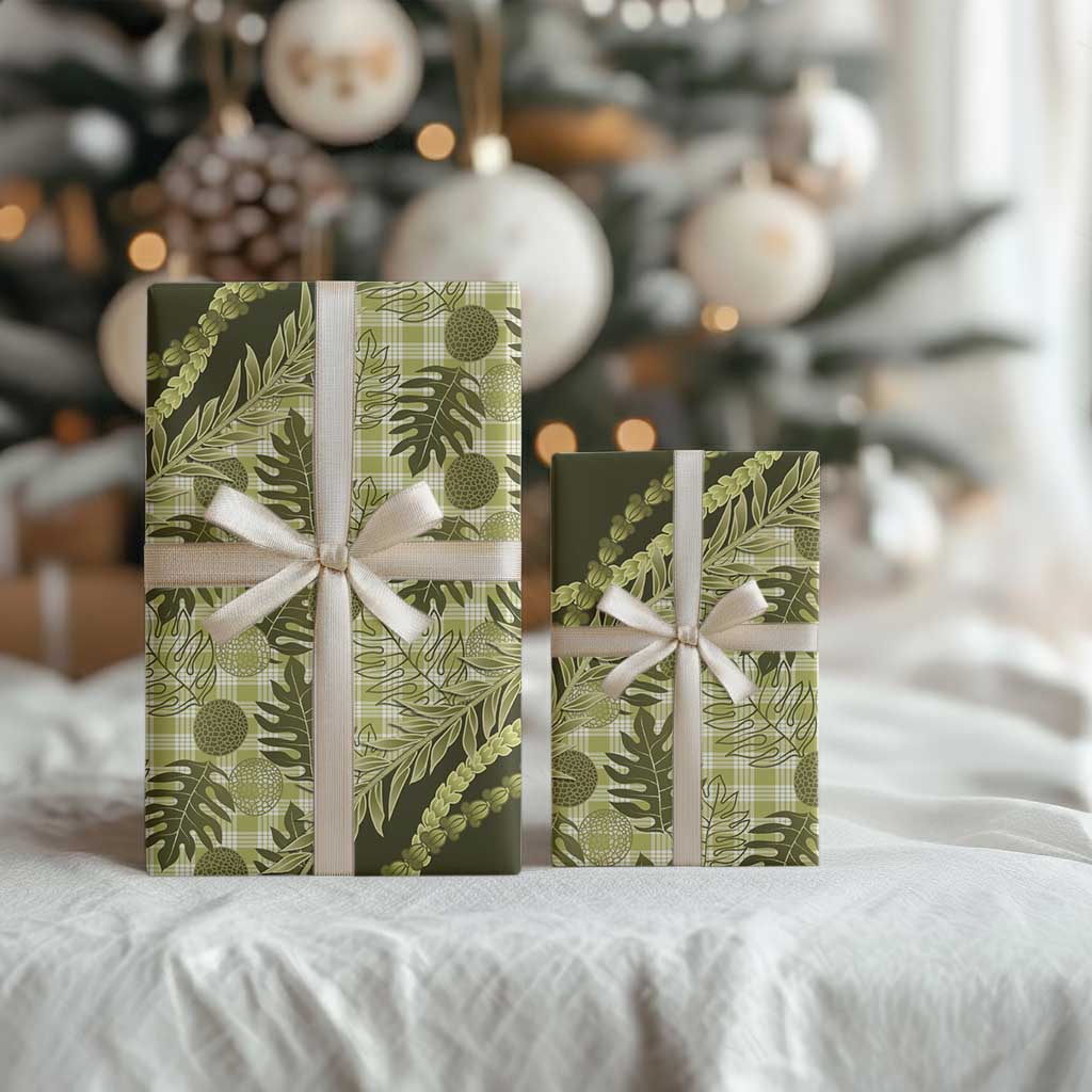Hawaii Breadfruit Palaka Wrapping Paper Omaomao Maile Lei LT9 - Polynesian Pride