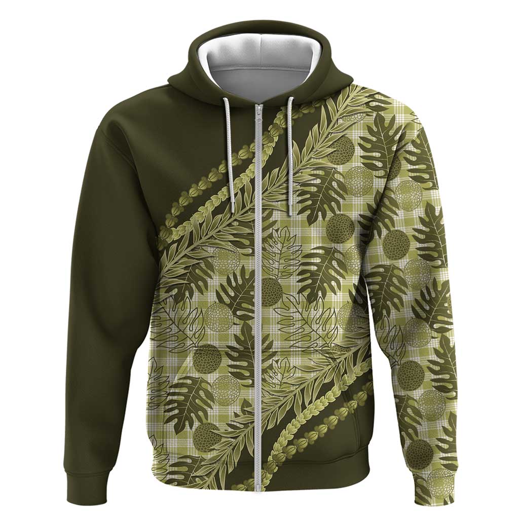 Hawaii Breadfruit Palaka Zip Hoodie Omaomao Maile Lei LT9 Zip Hoodie Green - Polynesian Pride