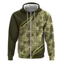 Hawaii Breadfruit Palaka Zip Hoodie Omaomao Maile Lei LT9 Zip Hoodie Green - Polynesian Pride