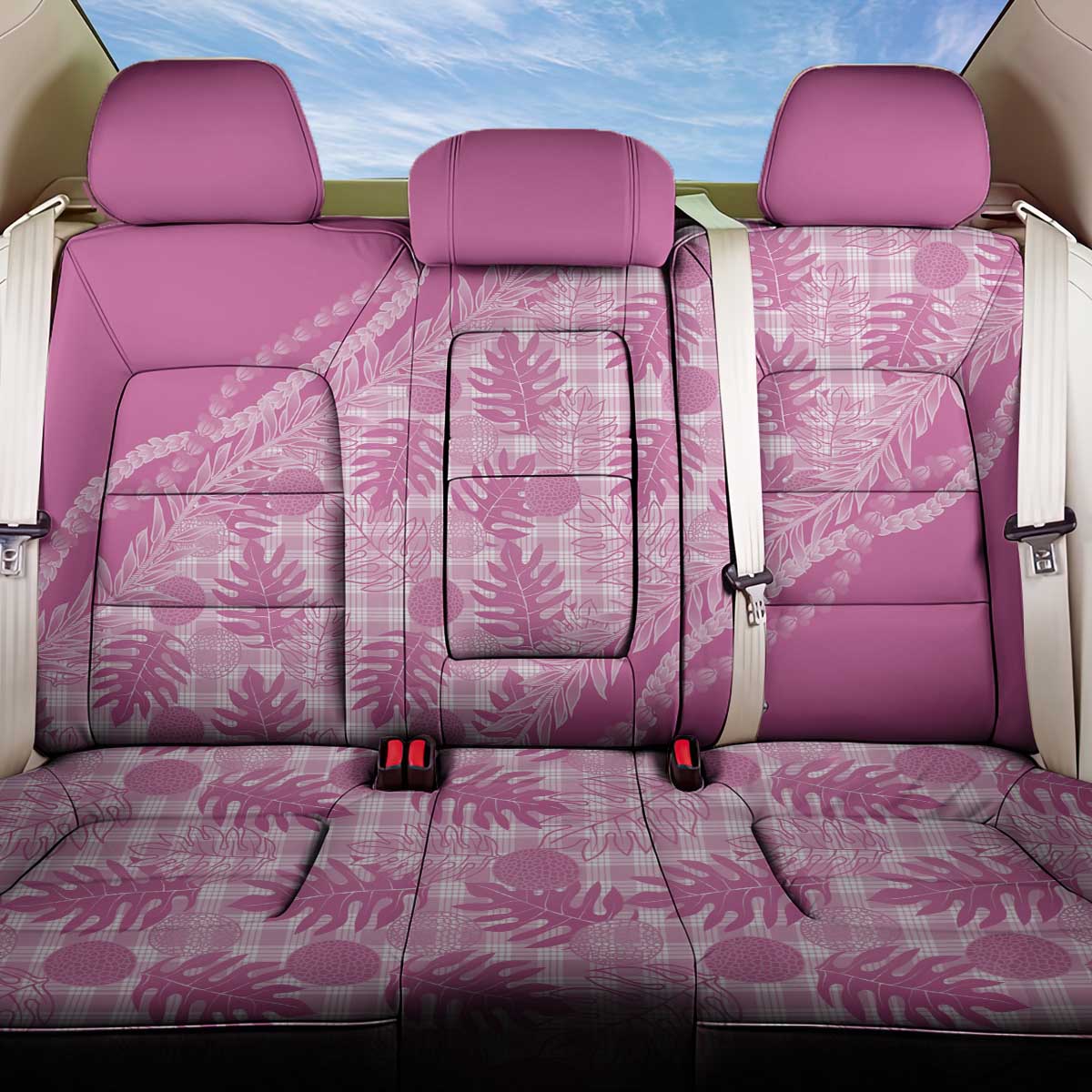 Hawaii Breadfruit Palaka Back Car Seat Cover Omaomao Ulaula Maile Lei LT9 One Size Pink - Polynesian Pride