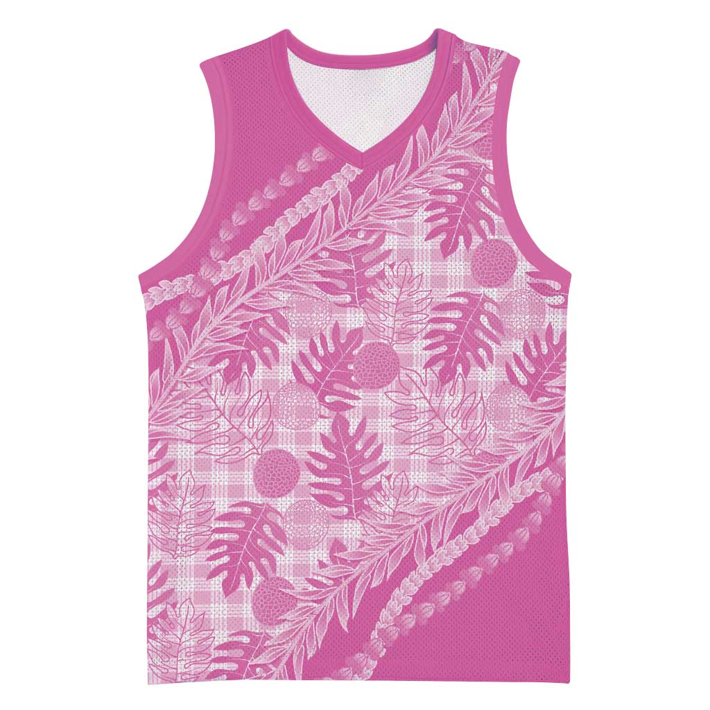 Hawaii Breadfruit Palaka Basketball Jersey Omaomao Ulaula Maile Lei LT9 Unisex Pink - Polynesian Pride