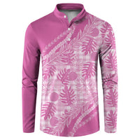 Hawaii Breadfruit Palaka Button Sweatshirt Omaomao Ulaula Maile Lei LT9 Pink - Polynesian Pride