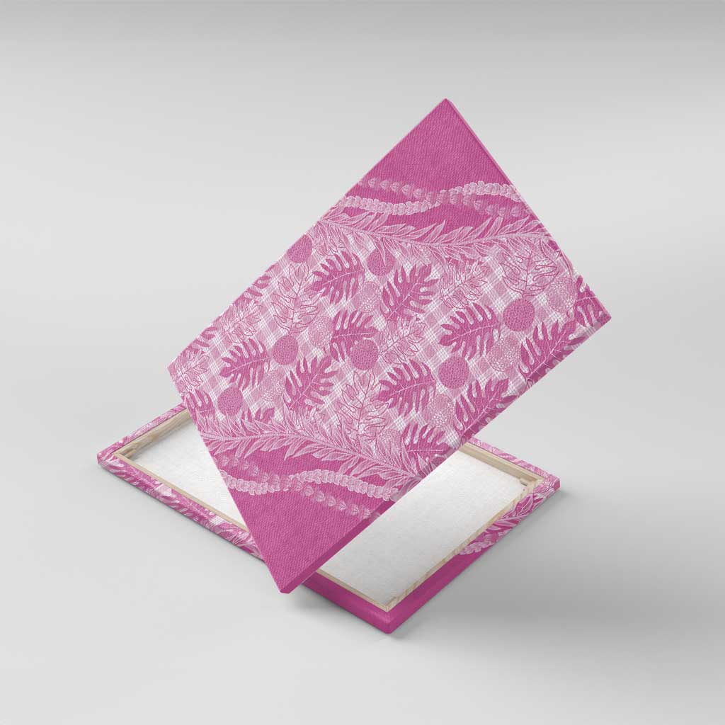 Hawaii Breadfruit Palaka Canvas Wall Art Omaomao Ulaula Maile Lei LT9 With Frame Pink - Polynesian Pride