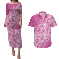 Hawaii Breadfruit Palaka Couples Matching Puletasi and Hawaiian Shirt Omaomao Ulaula Maile Lei LT9 Pink - Polynesian Pride
