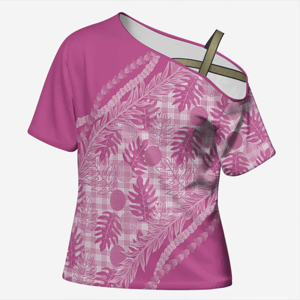 Hawaii Breadfruit Palaka Cross Shoulder Shirt Omaomao Ulaula Maile Lei LT9 Female Pink - Polynesian Pride