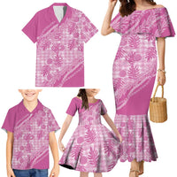 Hawaii Breadfruit Palaka Family Matching Mermaid Dress and Hawaiian Shirt Omaomao Ulaula Maile Lei - Polynesian Pride