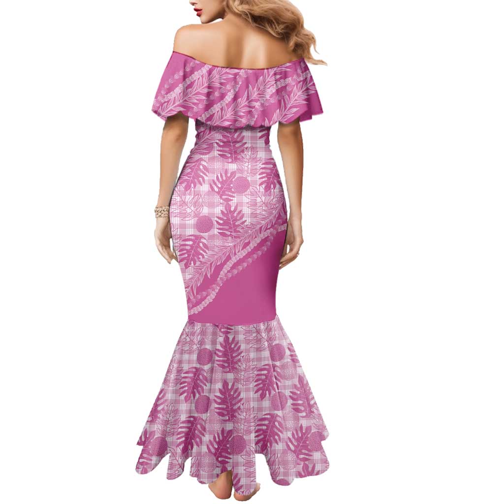 Hawaii Breadfruit Palaka Family Matching Mermaid Dress and Hawaiian Shirt Omaomao Ulaula Maile Lei - Polynesian Pride