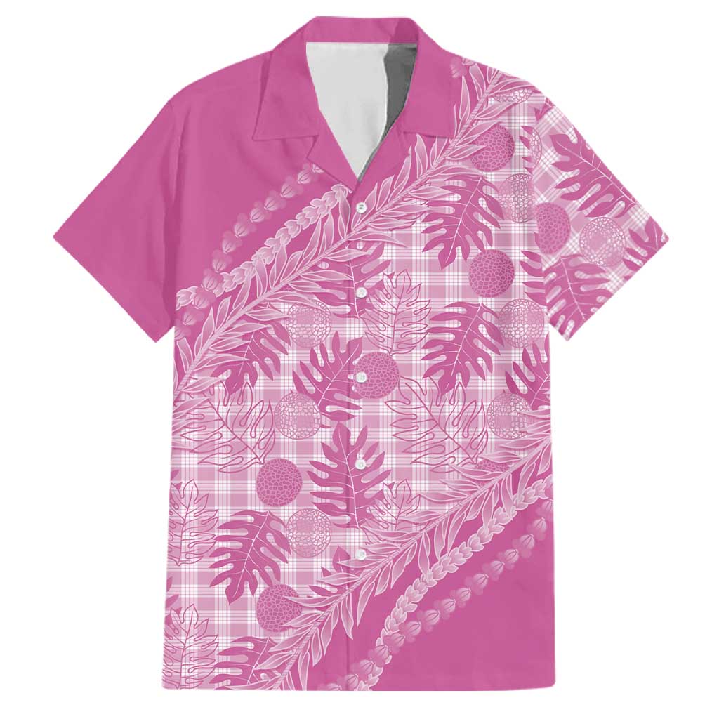 Hawaii Breadfruit Palaka Family Matching Puletasi and Hawaiian Shirt Omaomao Ulaula Maile Lei LT9 Dad's Shirt - Short Sleeve Pink - Polynesian Pride