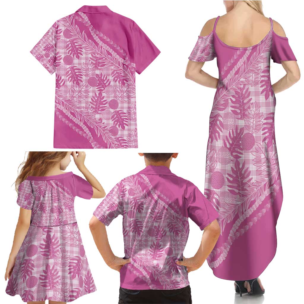 Hawaii Breadfruit Palaka Family Matching Summer Maxi Dress and Hawaiian Shirt Omaomao Ulaula Maile Lei - Polynesian Pride