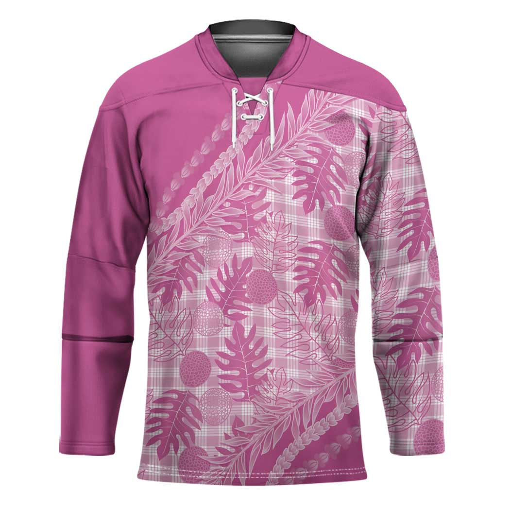 Hawaii Breadfruit Palaka Hockey Jersey Omaomao Ulaula Maile Lei - Polynesian Pride