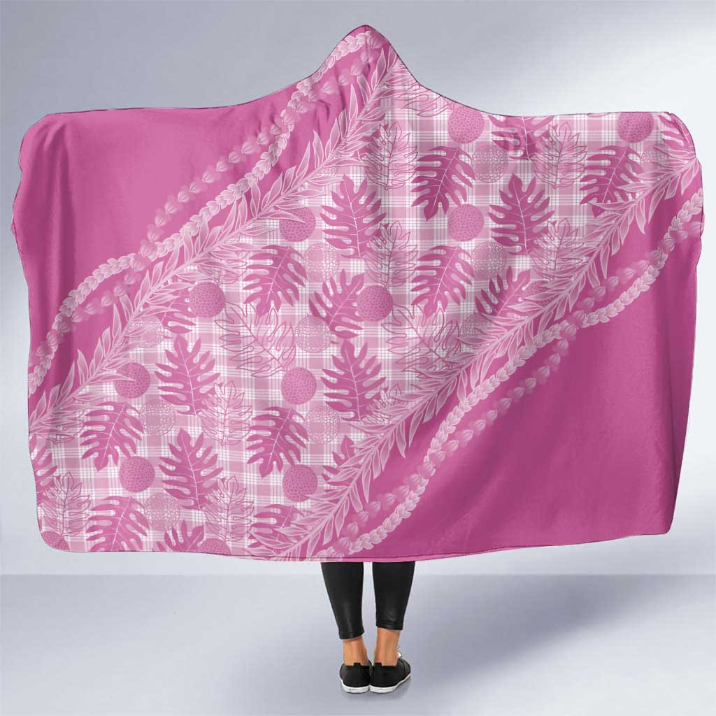 Hawaii Breadfruit Palaka Hooded Blanket Omaomao Ulaula Maile Lei LT9 One Size Pink - Polynesian Pride