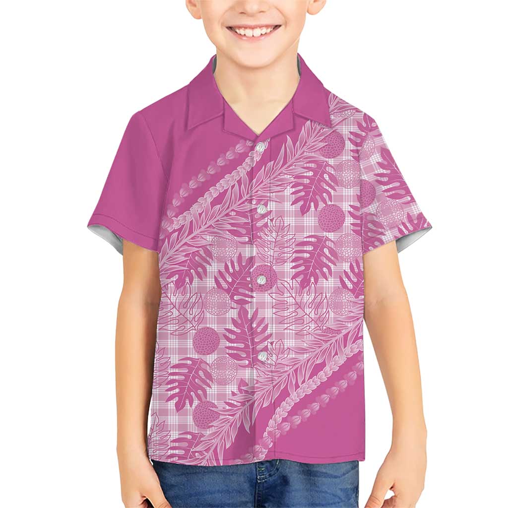 Hawaii Breadfruit Palaka Kid Hawaiian Shirt Omaomao Ulaula Maile Lei LT9 Kid Pink - Polynesian Pride