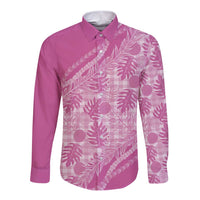 Hawaii Breadfruit Palaka Long Sleeve Button Shirt Omaomao Ulaula Maile Lei LT9 Unisex Pink - Polynesian Pride