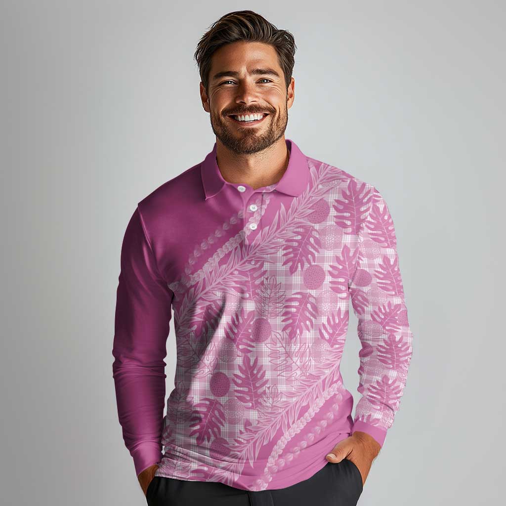 Hawaii Breadfruit Palaka Long Sleeve Polo Shirt Omaomao Ulaula Maile Lei - Polynesian Pride