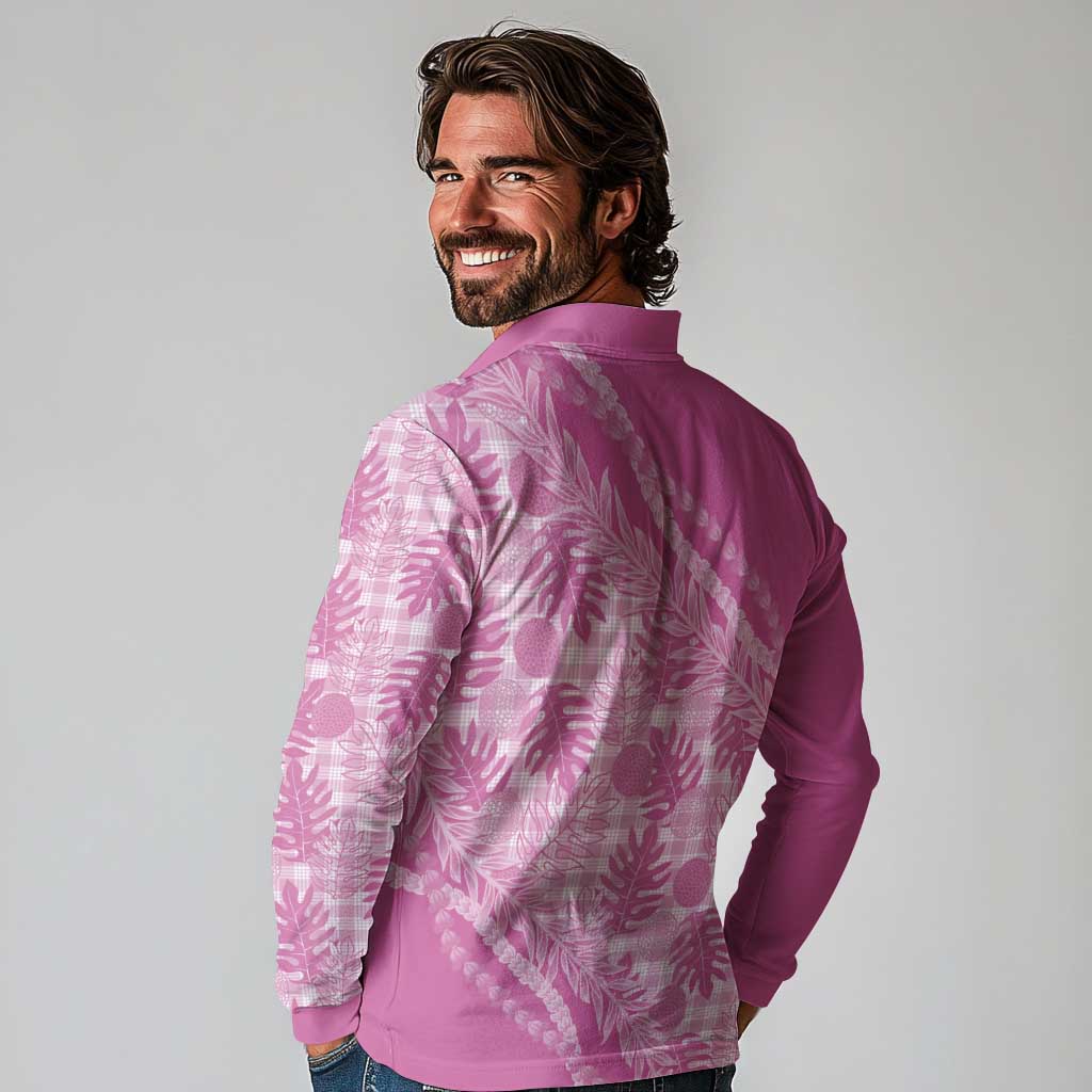 Hawaii Breadfruit Palaka Long Sleeve Polo Shirt Omaomao Ulaula Maile Lei - Polynesian Pride