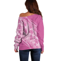 Hawaii Breadfruit Palaka Off Shoulder Sweater Omaomao Ulaula Maile Lei - Polynesian Pride