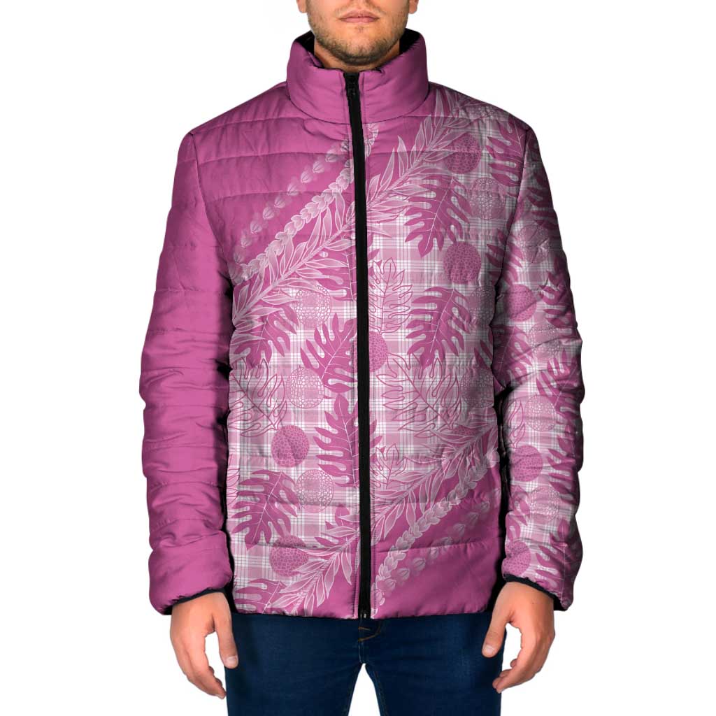 Hawaii Breadfruit Palaka Padded Jacket Omaomao Ulaula Maile Lei LT9 Men Pink - Polynesian Pride
