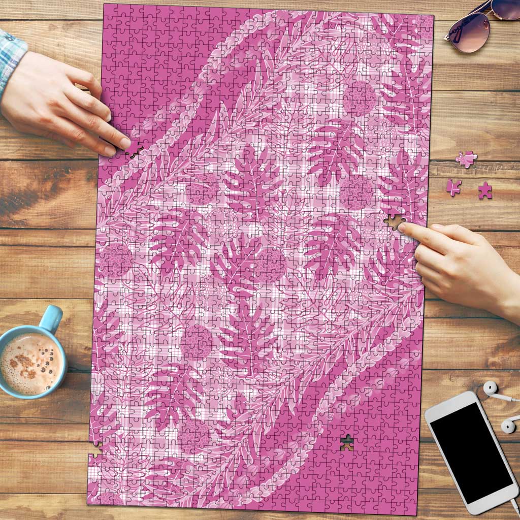 Hawaii Breadfruit Palaka Puzzle Omaomao Ulaula Maile Lei LT9 Pink - Polynesian Pride