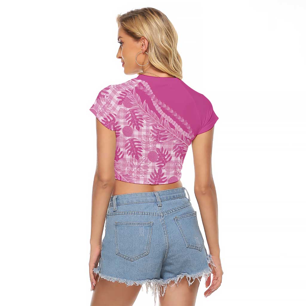 Hawaii Breadfruit Palaka Raglan Cropped T Shirt Omaomao Ulaula Maile Lei LT9 - Polynesian Pride