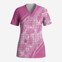 Hawaii Breadfruit Palaka Scrub Top Omaomao Ulaula Maile Lei LT9 Adult Pink - Polynesian Pride