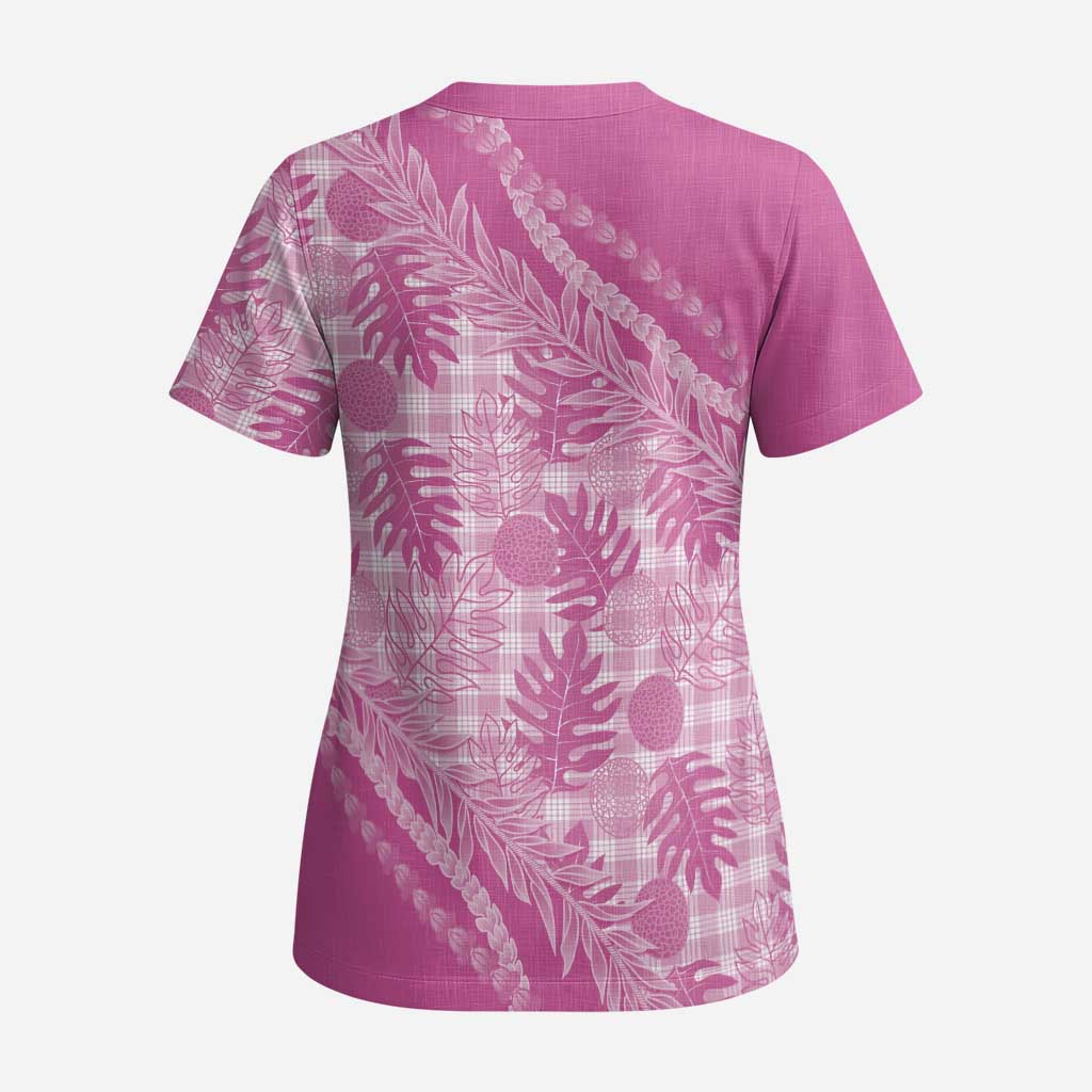 Hawaii Breadfruit Palaka Scrub Top Omaomao Ulaula Maile Lei LT9 - Polynesian Pride