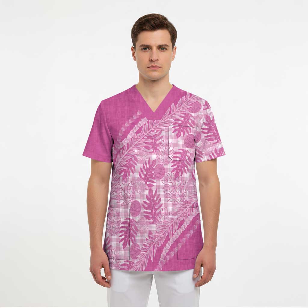 Hawaii Breadfruit Palaka Scrub Top Omaomao Ulaula Maile Lei LT9 - Polynesian Pride