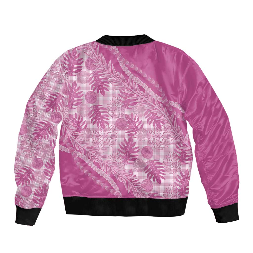 Hawaii Breadfruit Palaka Sleeve Zip Bomber Jacket Omaomao Ulaula Maile Lei - Polynesian Pride