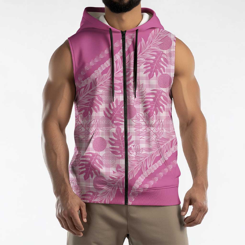 Hawaii Breadfruit Palaka Sleeveless Zip Hoodie Omaomao Ulaula Maile Lei LT9 - Polynesian Pride