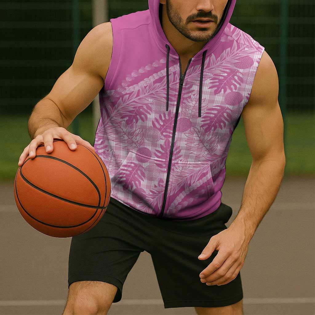 Hawaii Breadfruit Palaka Sleeveless Zip Hoodie Omaomao Ulaula Maile Lei LT9 - Polynesian Pride
