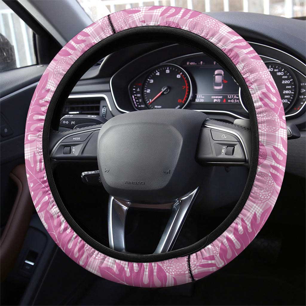 Hawaii Breadfruit Palaka Steering Wheel Cover Omaomao Ulaula Maile Lei - Polynesian Pride