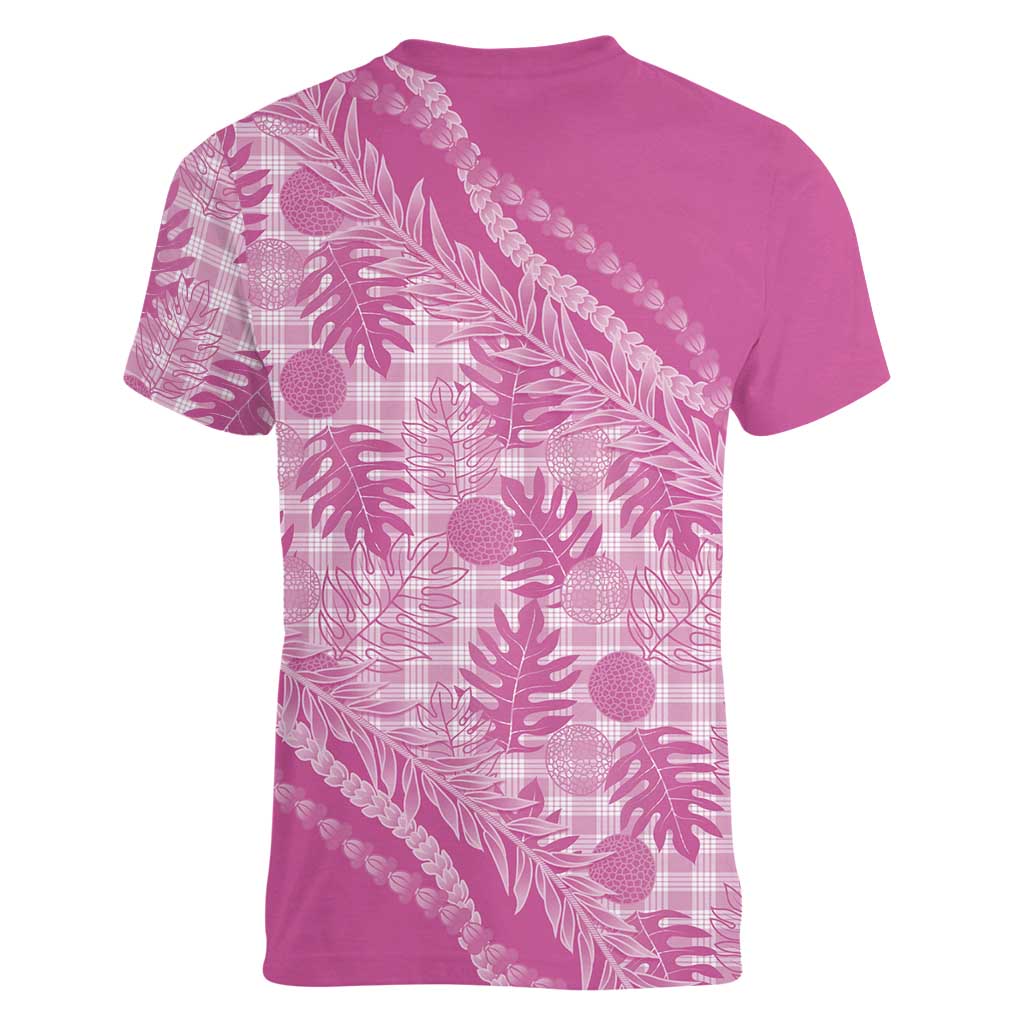 Hawaii Breadfruit Palaka Women V-Neck T-Shirt Omaomao Ulaula Maile Lei LT9 - Polynesian Pride