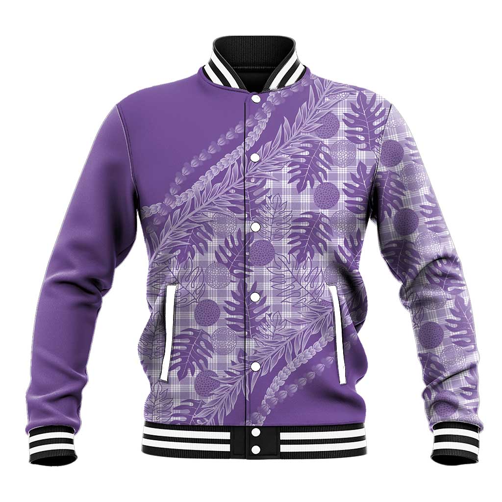 Hawaii Breadfruit Palaka Baseball Jacket Poni Maile Lei LT9 Unisex Purple - Polynesian Pride