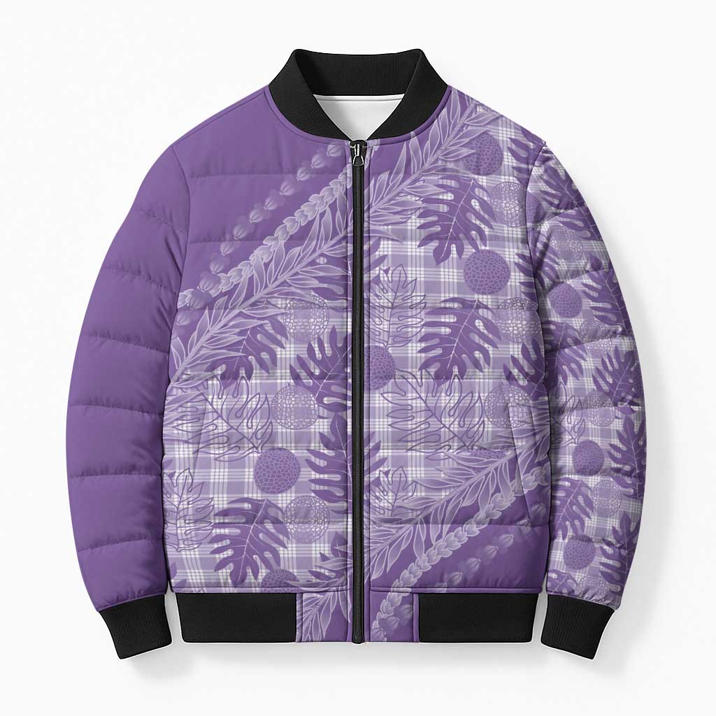 Hawaii Breadfruit Palaka Bomber Puffer Jacket Poni Maile Lei LT9 Unisex Purple - Polynesian Pride