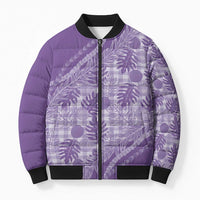 Hawaii Breadfruit Palaka Bomber Puffer Jacket Poni Maile Lei LT9 Unisex Purple - Polynesian Pride