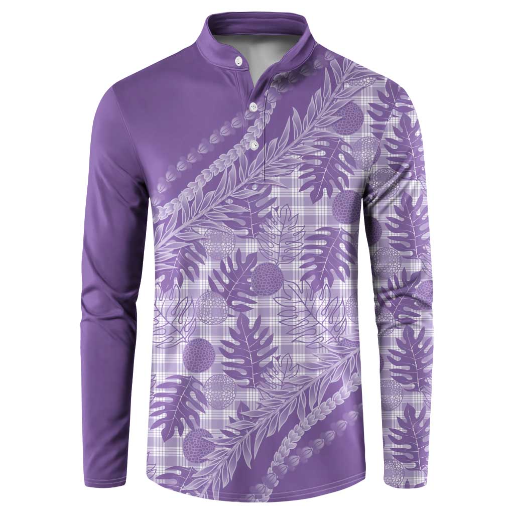 Hawaii Breadfruit Palaka Button Sweatshirt Poni Maile Lei LT9 Purple - Polynesian Pride
