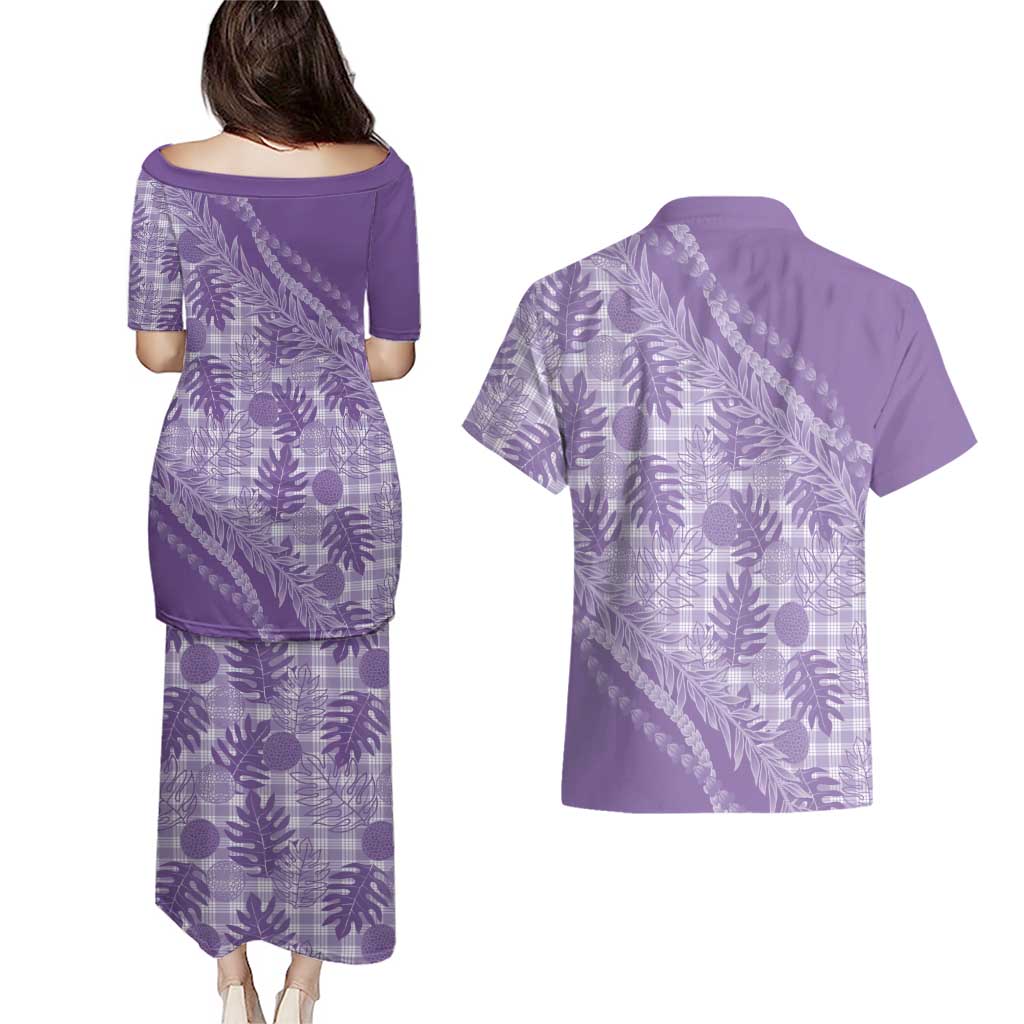 Hawaii Breadfruit Palaka Couples Matching Puletasi and Hawaiian Shirt Poni Maile Lei - Polynesian Pride