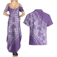 Hawaii Breadfruit Palaka Couples Matching Summer Maxi Dress and Hawaiian Shirt Poni Maile Lei - Polynesian Pride