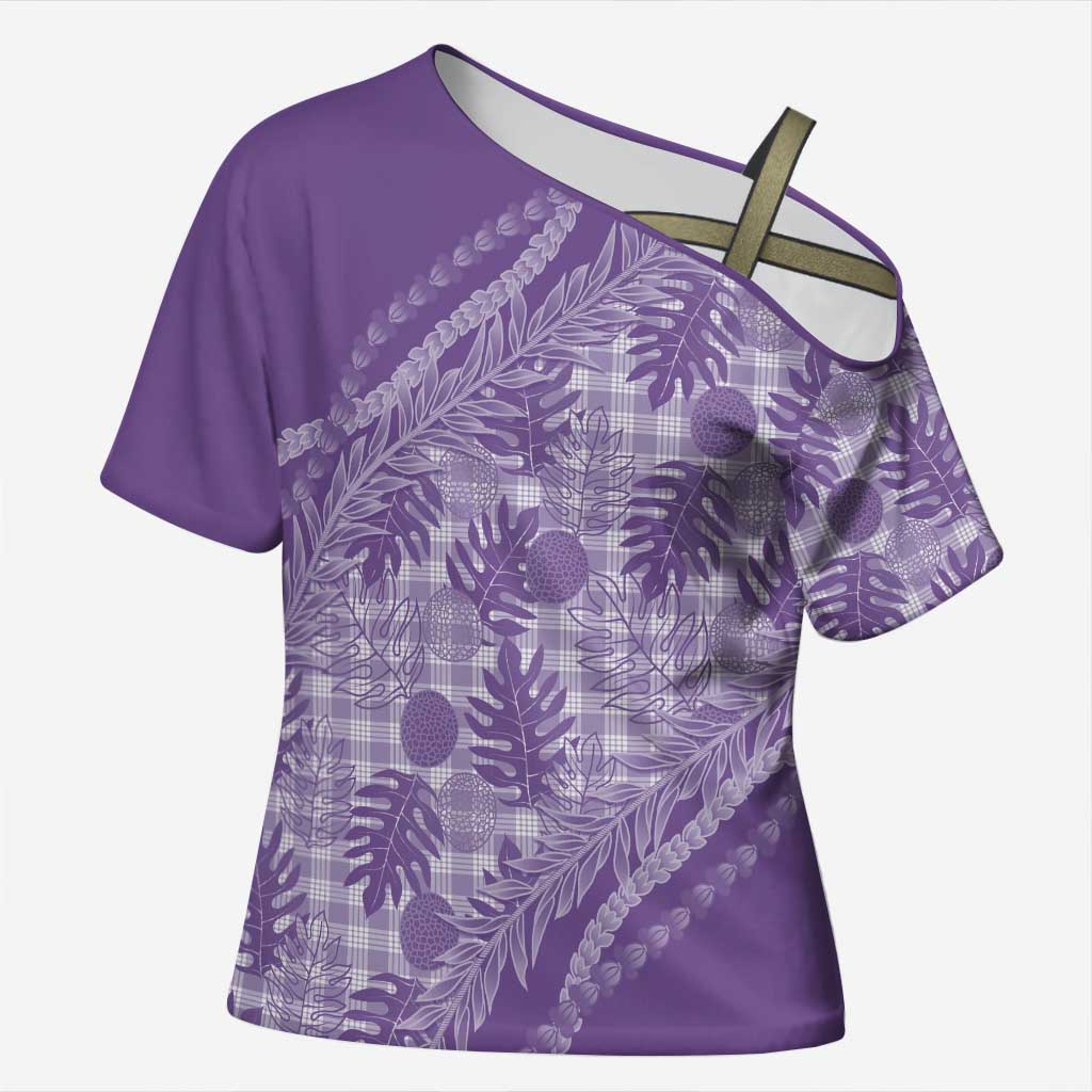 Hawaii Breadfruit Palaka Cross Shoulder Shirt Poni Maile Lei LT9 Female Purple - Polynesian Pride