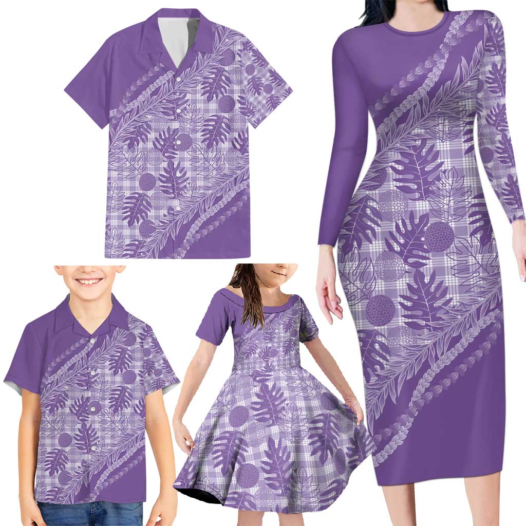 Hawaii Breadfruit Palaka Family Matching Long Sleeve Bodycon Dress and Hawaiian Shirt Poni Maile Lei - Polynesian Pride