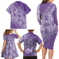 Hawaii Breadfruit Palaka Family Matching Long Sleeve Bodycon Dress and Hawaiian Shirt Poni Maile Lei - Polynesian Pride