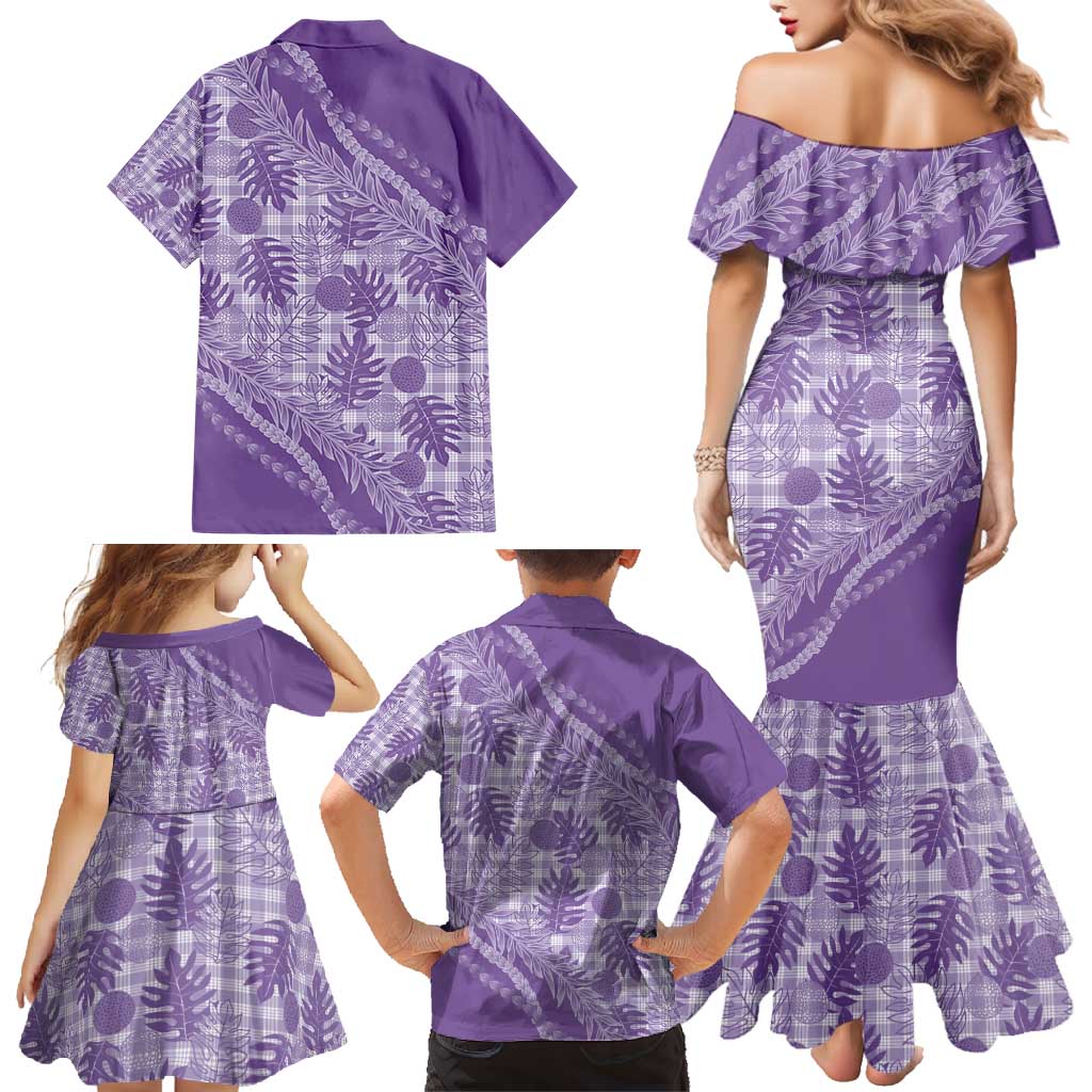 Hawaii Breadfruit Palaka Family Matching Mermaid Dress and Hawaiian Shirt Poni Maile Lei - Polynesian Pride