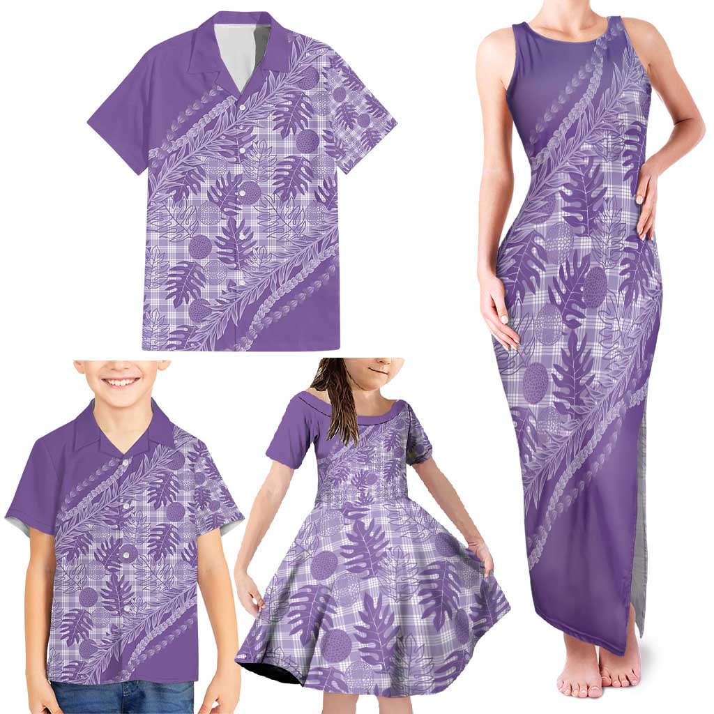 Hawaii Breadfruit Palaka Family Matching Tank Maxi Dress and Hawaiian Shirt Poni Maile Lei - Polynesian Pride