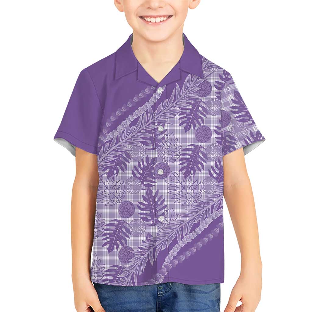 Hawaii Breadfruit Palaka Kid Hawaiian Shirt Poni Maile Lei LT9 Kid Purple - Polynesian Pride