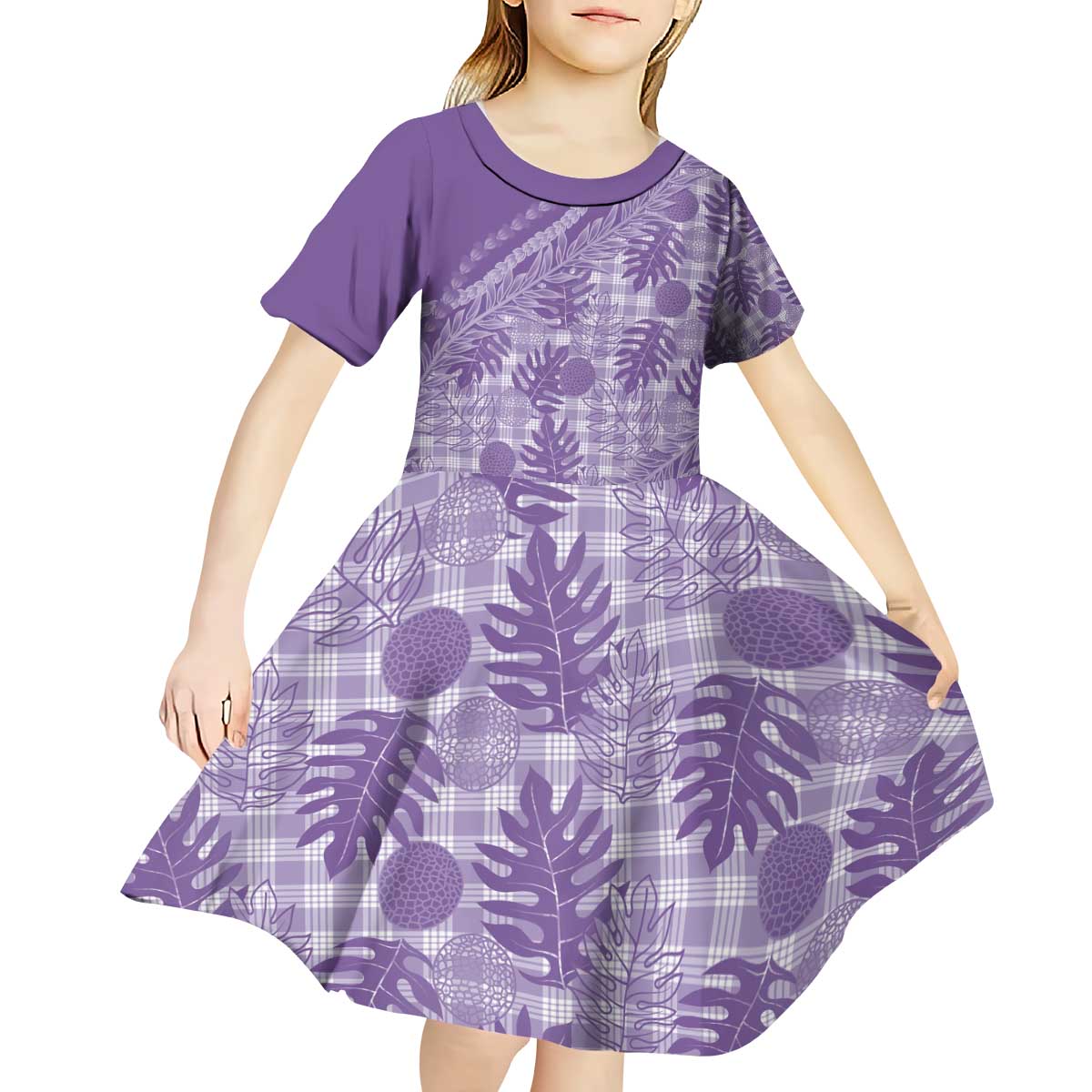 Hawaii Breadfruit Palaka Kid Short Sleeve Dress Poni Maile Lei - Polynesian Pride
